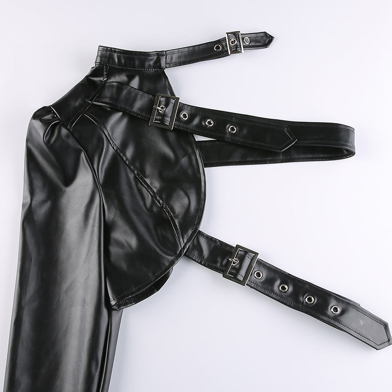 Dare to be different with this gothic black crop top made of smooth PU leather