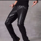 Gothic-inspired harem pants featuring a faux leather construction