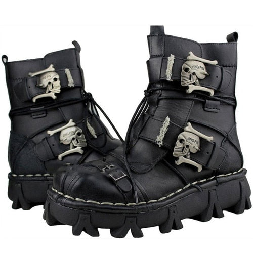 Men's Genuine Leather Skull Gothic Punk Rocker Boots