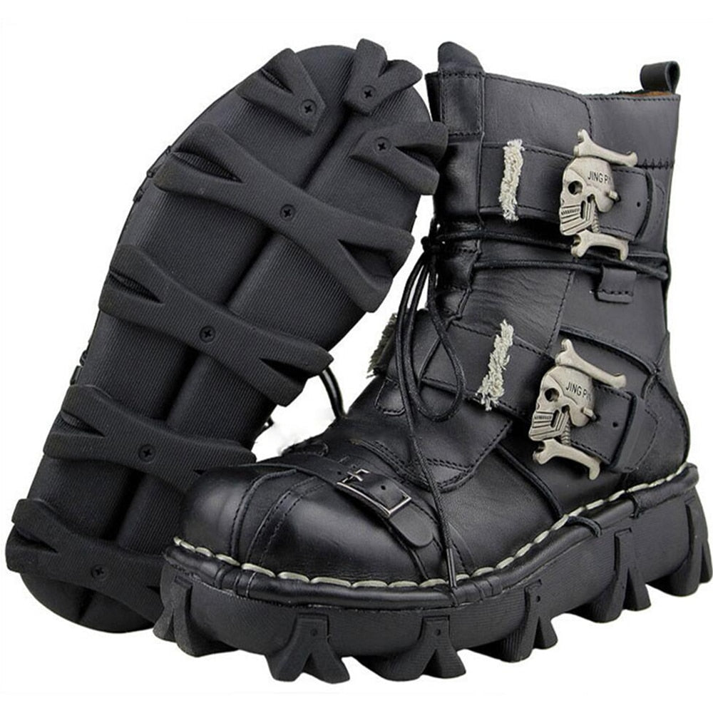 Men's Genuine Leather Skull Gothic Punk Rocker Boots