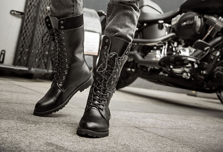 Punk Leather Motorcycle Boots with Belt