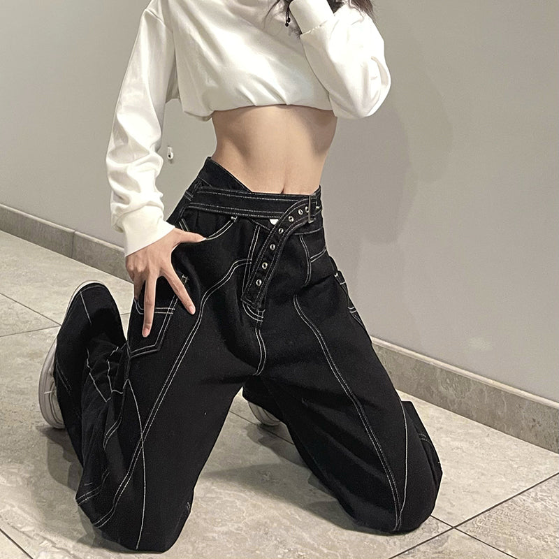 Gothic Black Wide Leg Jeans