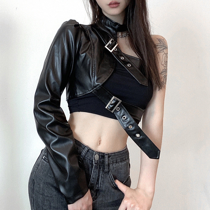 Stand out from the crowd with this captivating black PU leather crop top.