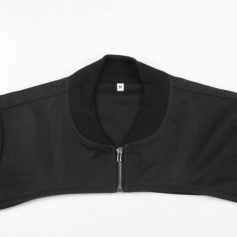 Short Gothic jacket with asymmetrical front and statement metal zippers