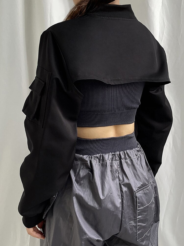 Women's Gothic jacket with short hem and belted waist for a bold look
