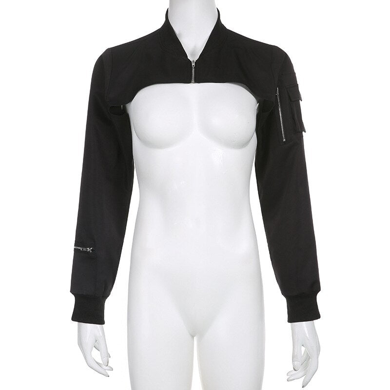 Gothic-inspired black jacket with quilted details and silver-tone hardware