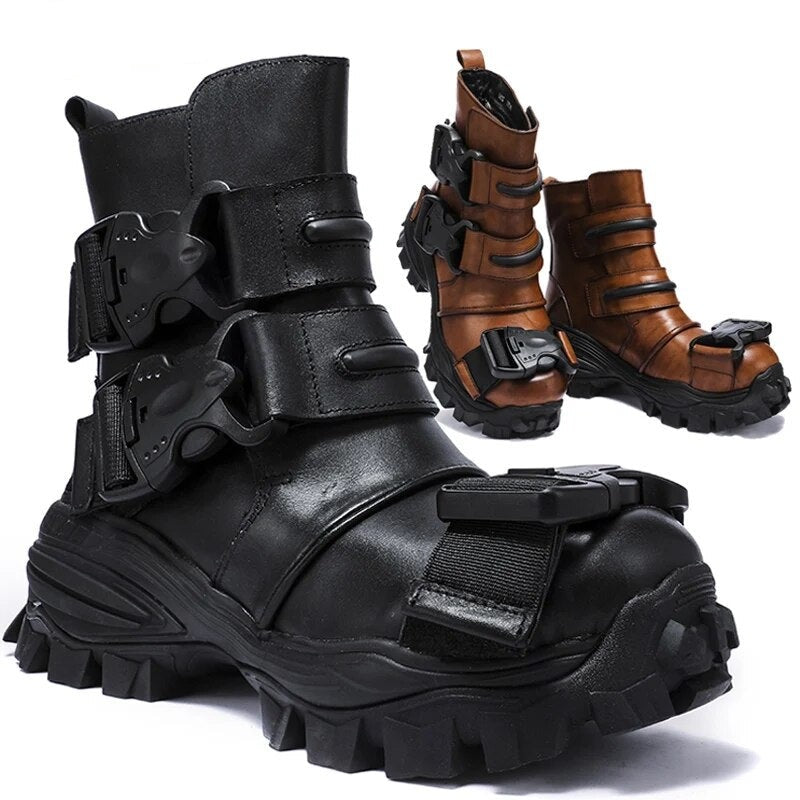 Punk Gothic Leather Motorcycle Boots