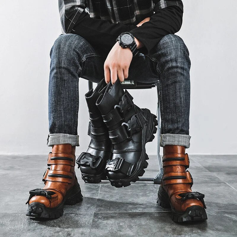 Punk Gothic Leather Motorcycle Boots