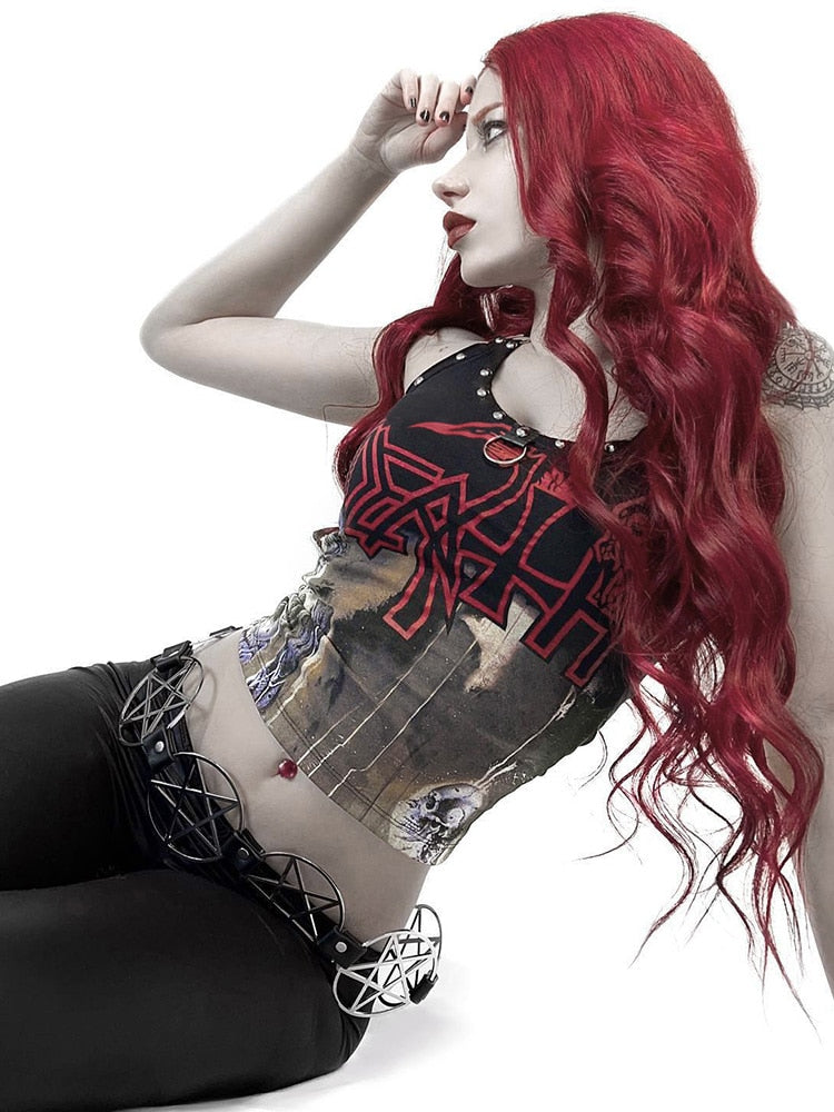 Y2K Gothic Black Halter Camis