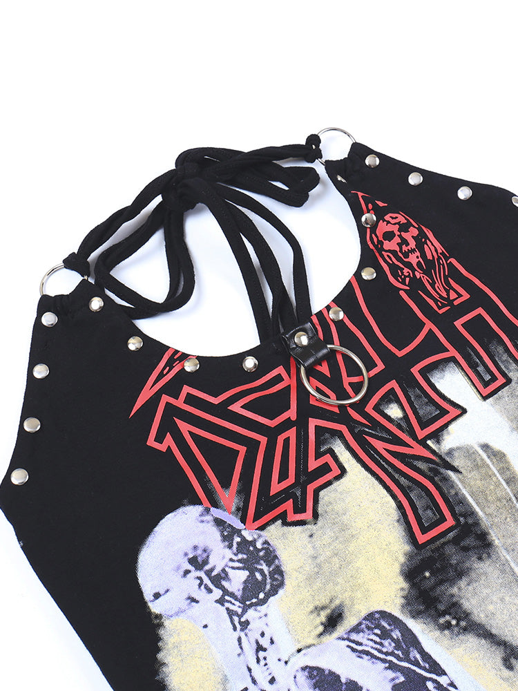 Y2K Gothic Black Halter Camis