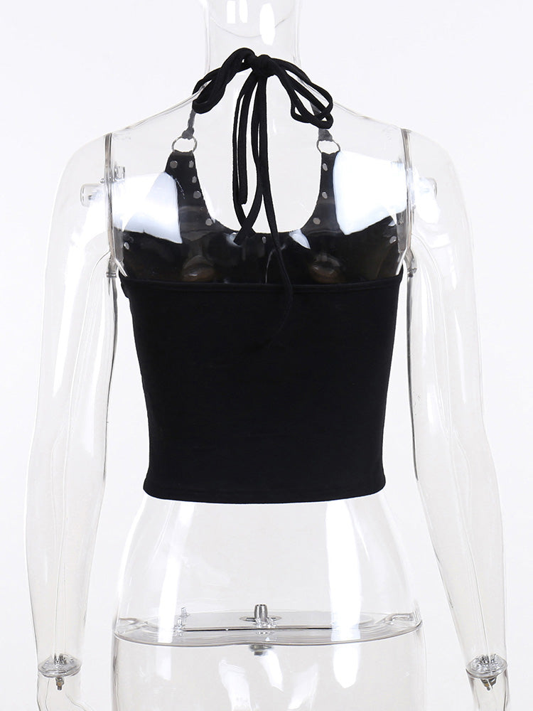 Y2K Gothic Black Halter Camis