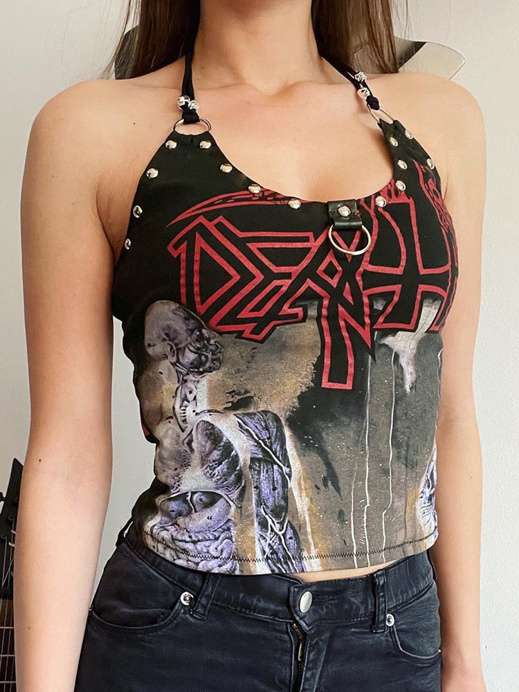 Y2K Gothic Black Halter Camis