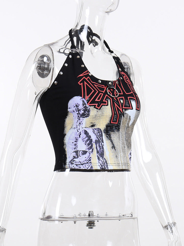 Y2K Gothic Black Halter Camis