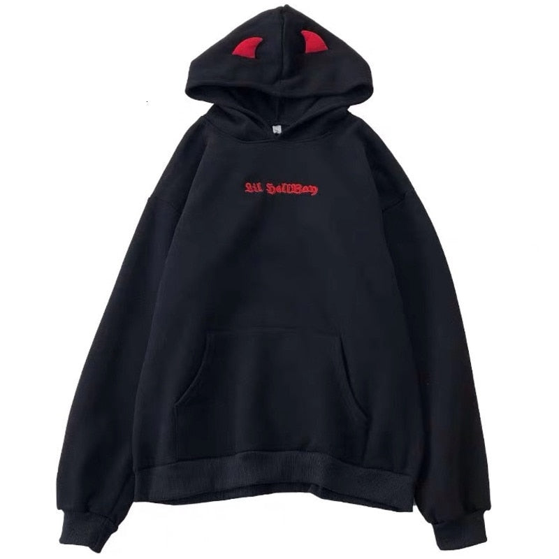 Gothic Hoodie with Little Devil Horns
