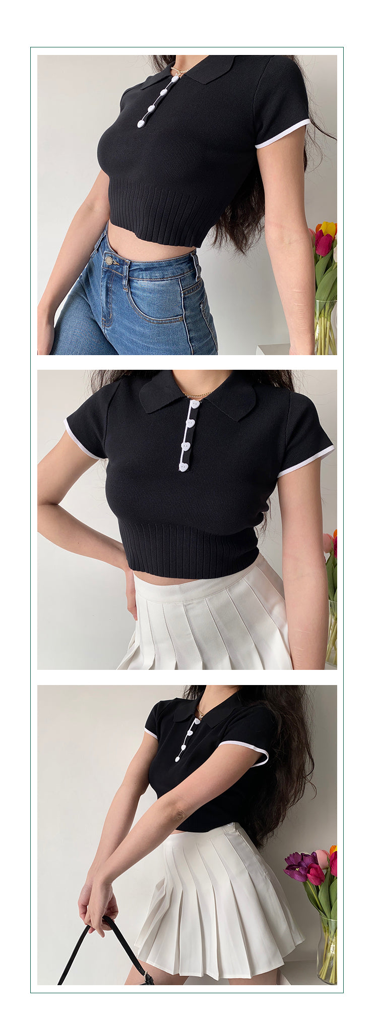 Gothic Knitted Polo Crop Top