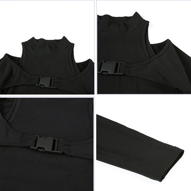 Gothic Korean Style Buckle Women Turtleneck Sleeve T Shirt - Step up Your Style Game with this Trendy Top