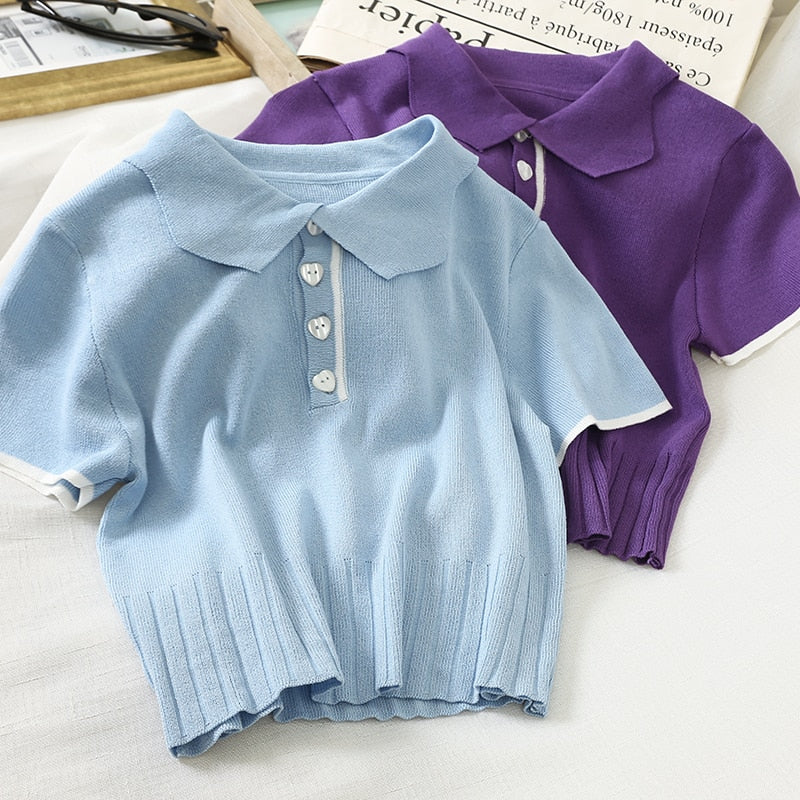 Gothic Knitted Polo Crop Top