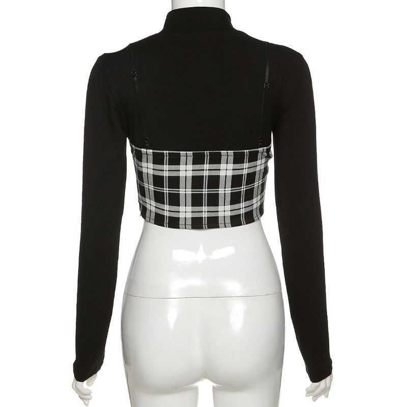 Plaid Camisole Two Piece Set - Embrace the trendy and chic look with this plaid camisole and skirt two-piece set, perfect for a gothic style.
