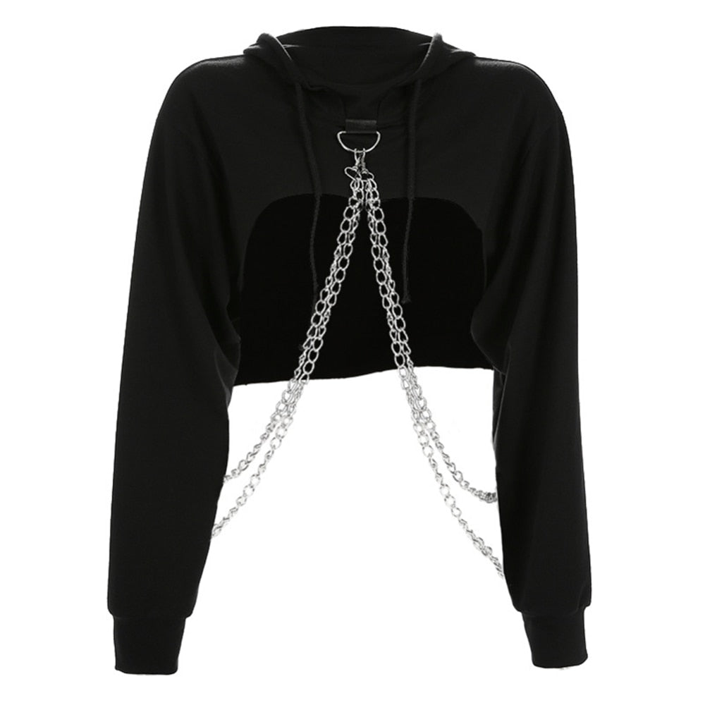 Gothic Plaid Casual Streetwear Hoodie Crop Top