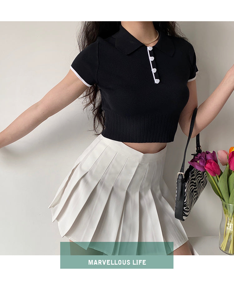 Gothic Knitted Polo Crop Top