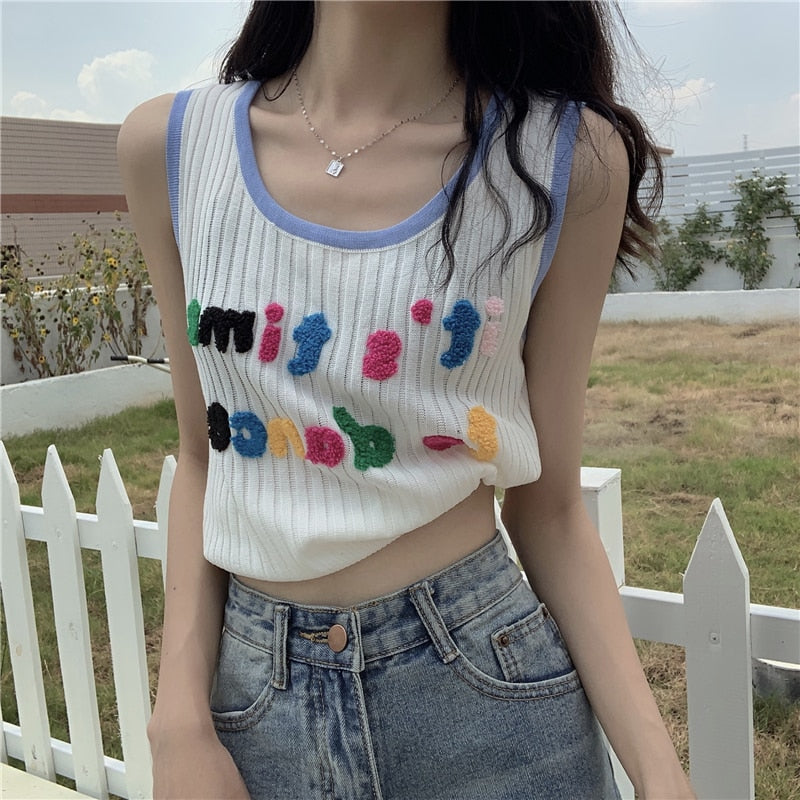 Gothic Tank Top with Embroidered Letters