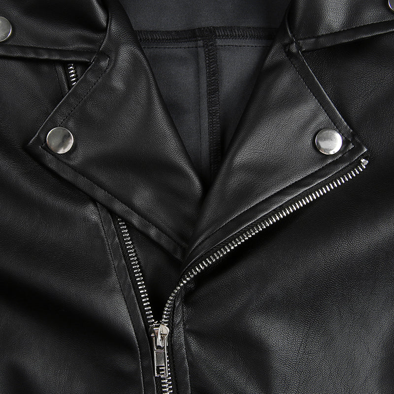 Gothic Faux Leather Cropped Jacket with Chains