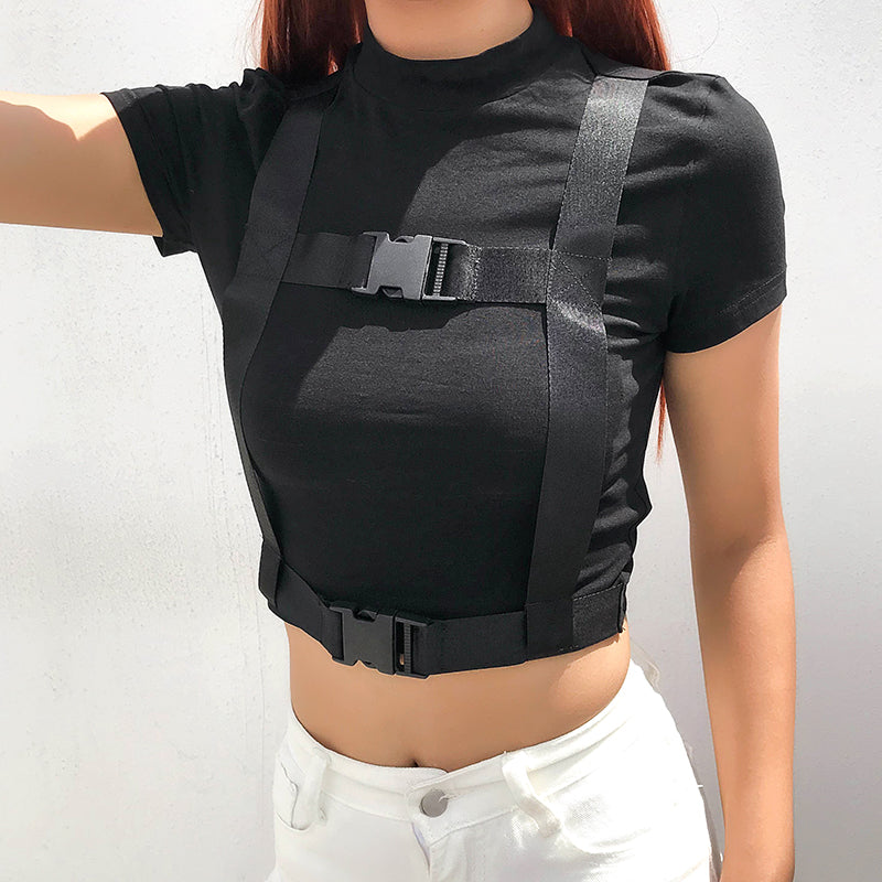 Gothic Korean Style Buckle Women Turtleneck Sleeve T Shirt - Unleash Your Inner Fashionista with this Must-Have Top