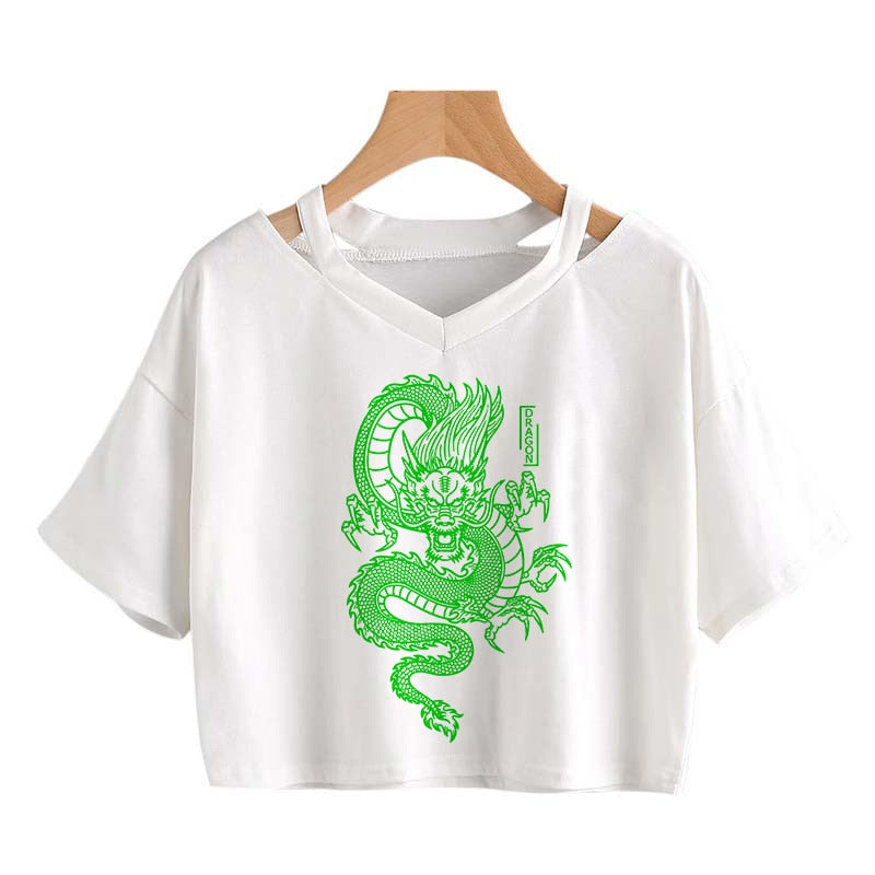 Gothic Streetwear Crop Top With Dragon