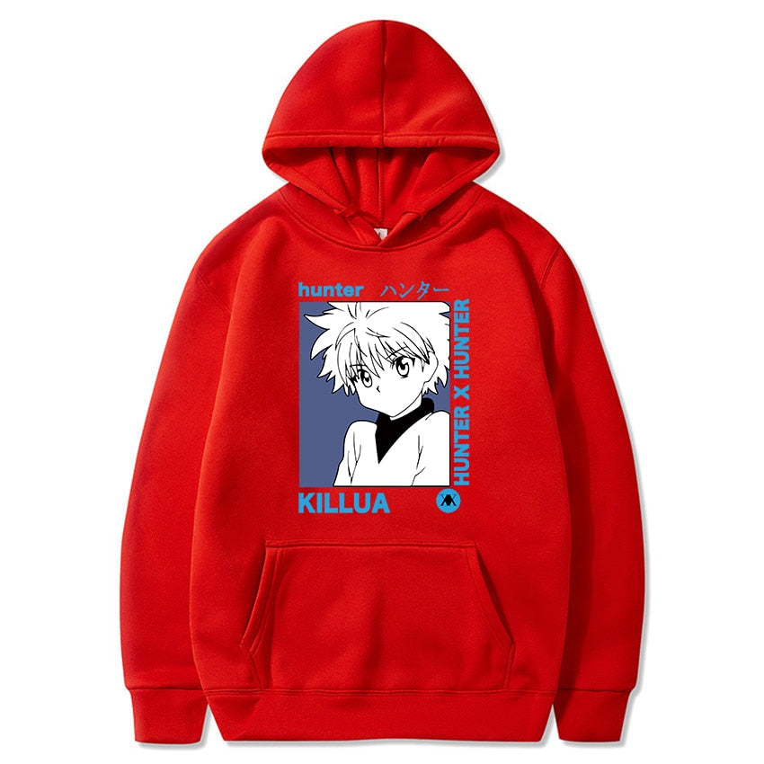 Get your anime fix with our Hunter X Hunter Killua Printed Hoodie, featuring a bold and vibrant design."