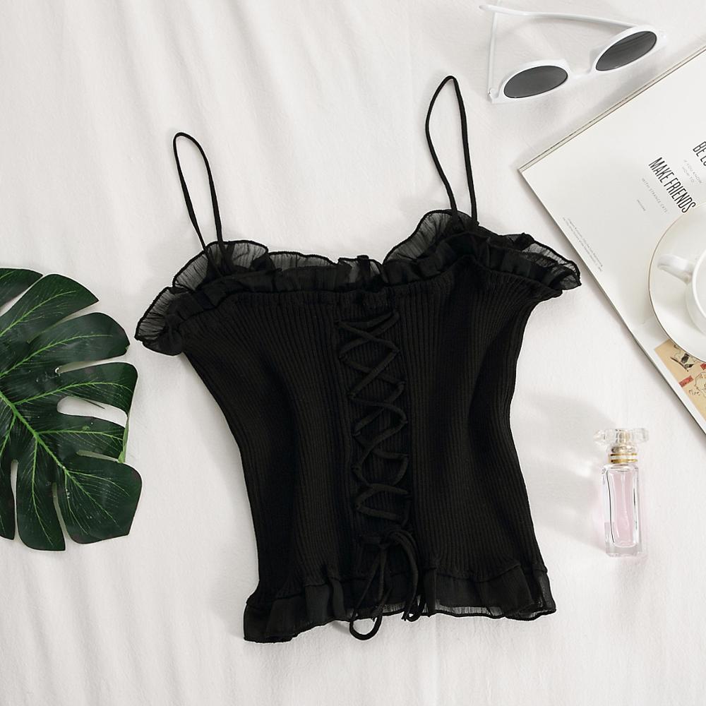 Gothic Y2K Cross Halter Knitted Camis Crop Top