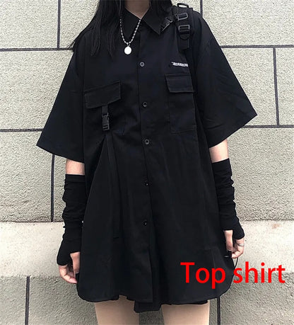 Gothic Korean  Loose BF Shirt and Skirt Set