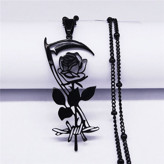 Gothic Sickle Rose Necklace