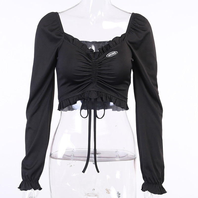 Gothic Black V-neck Crop Top