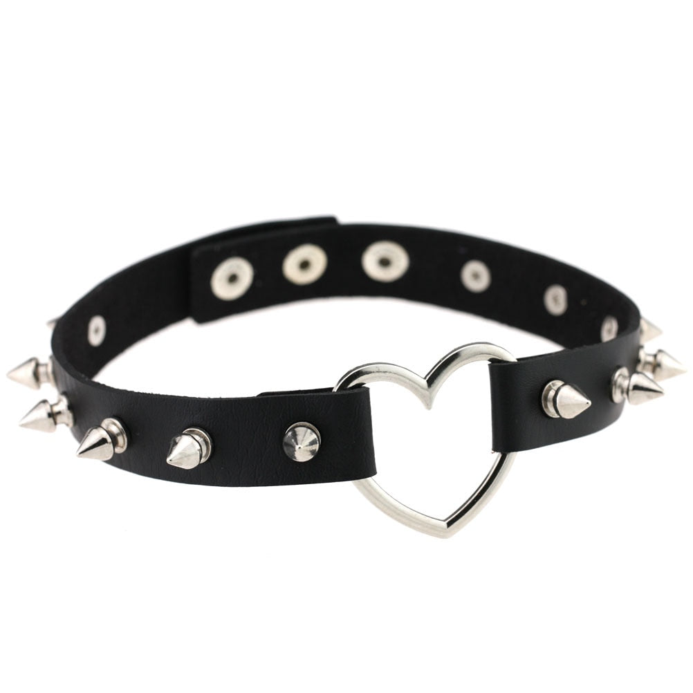 Gothic Choker Strap Necklaces with Multiple Spike and Pendant Designs