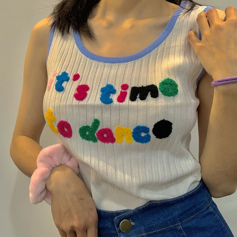 Gothic Tank Top with Embroidered Letters