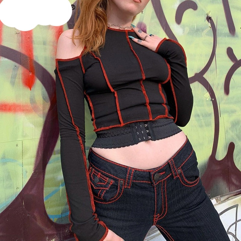 Gothic Hollow Out Long Sleeve Crop Top