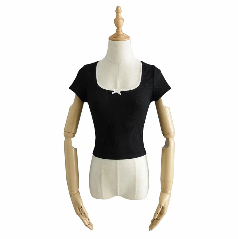 Korean Crop Top Wth Bow Tie
