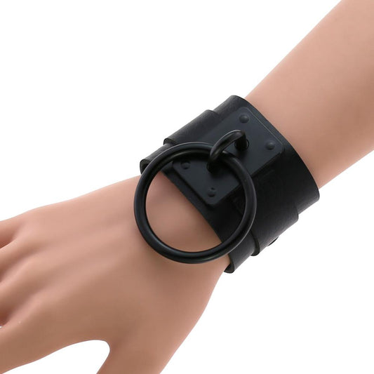 Gothic Leather Wristband with Circle Pendant
