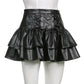 Punk Style PU Leather Mini Skirt with Lace Up Bandage