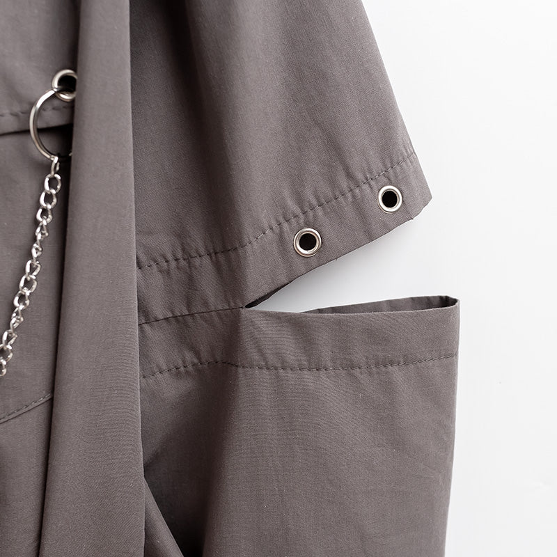 Black Gothic Shirt for Men with Tie and Chain Detailing