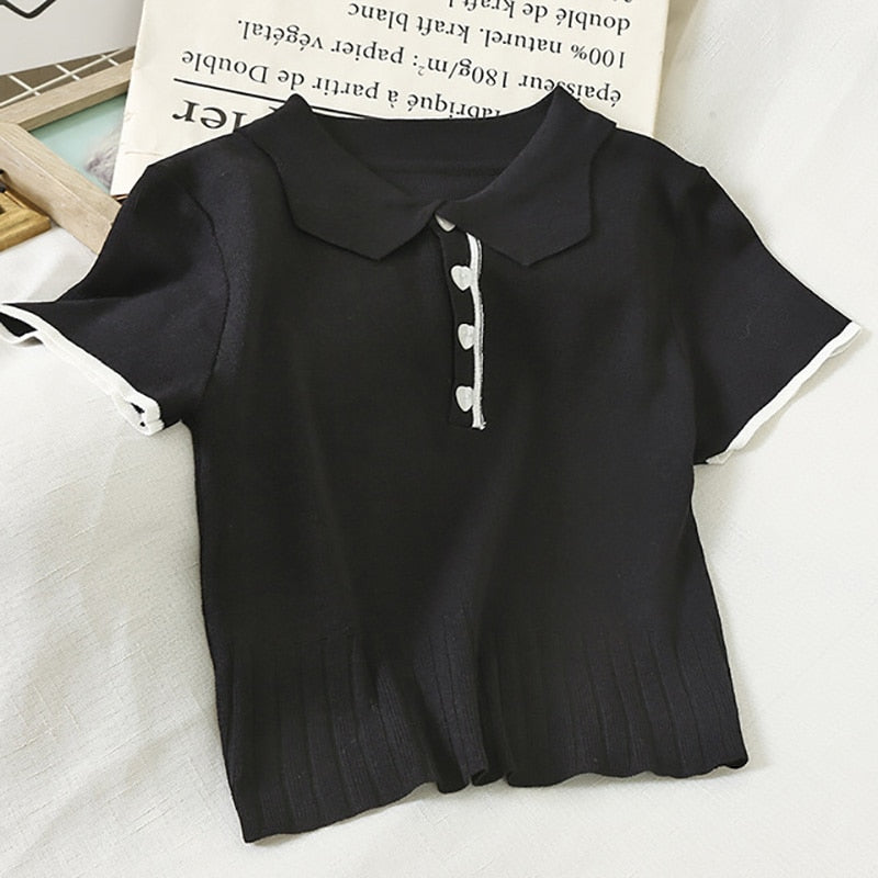 Gothic Knitted Polo Crop Top