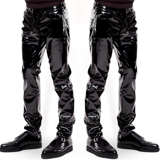 Gothic Faux Leather PVC Pants with Zipper Details