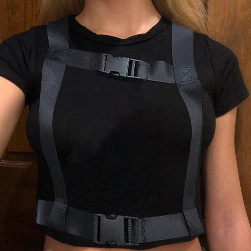Gothic Korean Style Buckle Women Turtleneck Sleeve T Shirt - Express Your Unique Fashion Sense