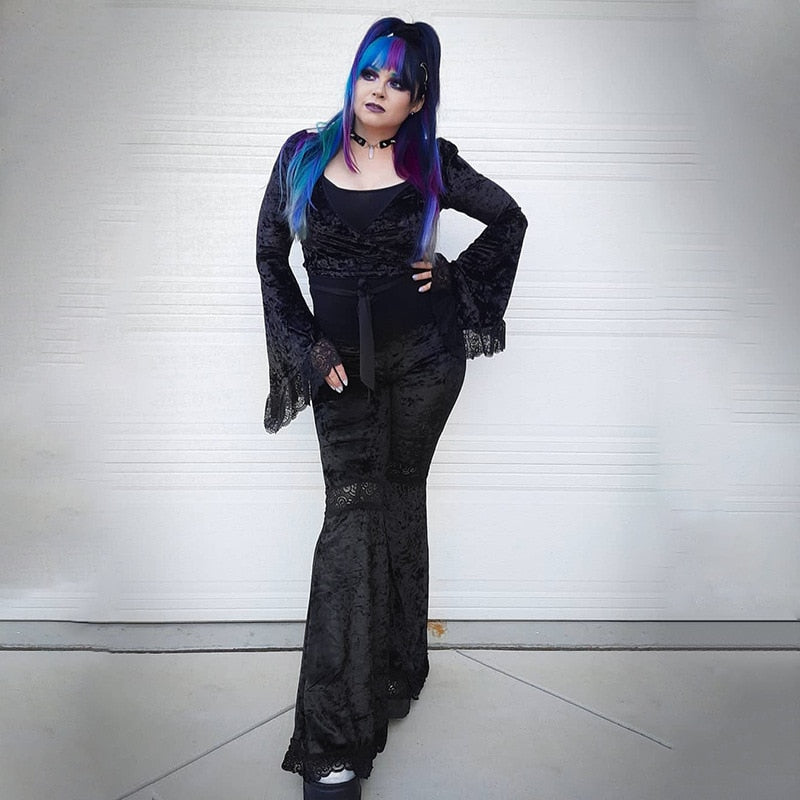 Gothic Patchwork Lace Flare Pants