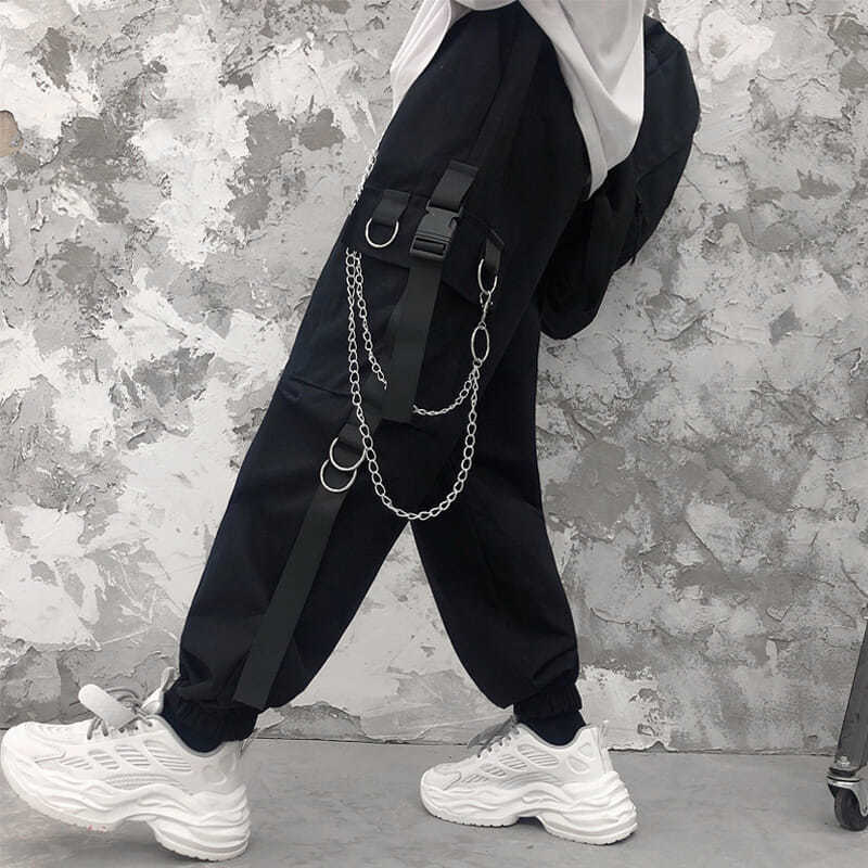 Gothic Cargo Pants with Chains Pocket