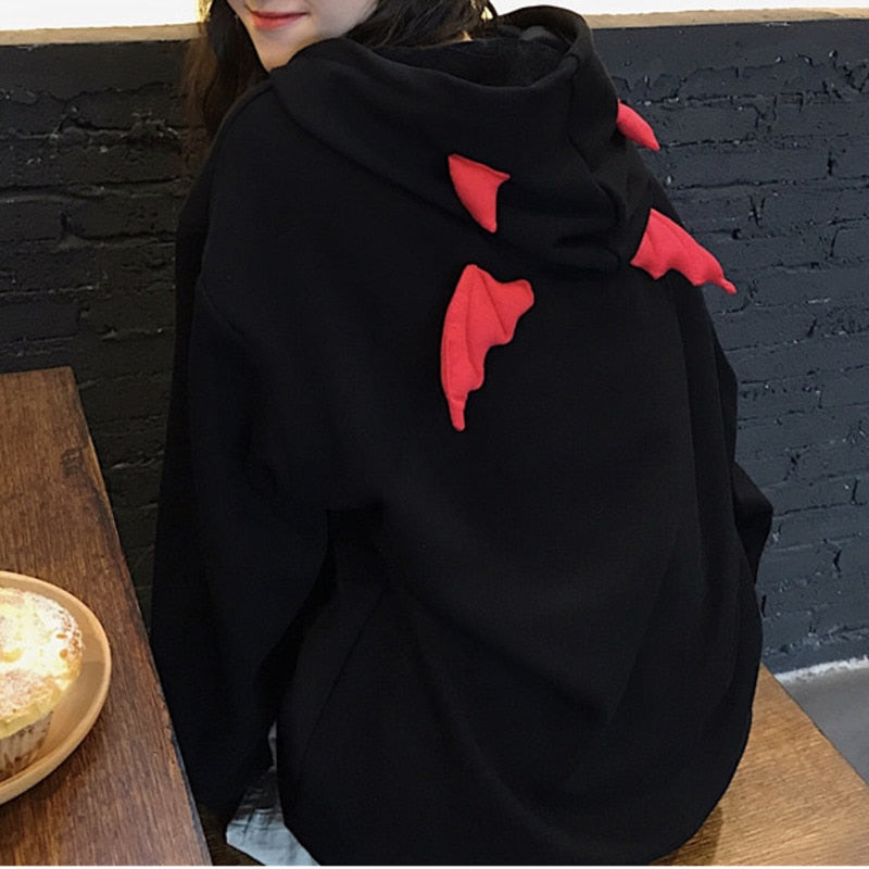 Gothic Hoodie with Little Devil Horns