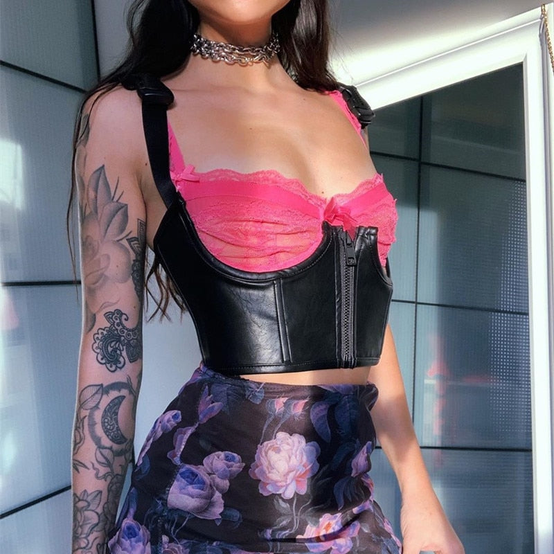 Punk PU Leather Crop Top