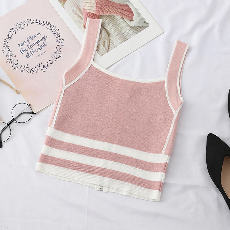Striped Zipper Crop Top Tank