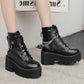 Gothic Black Leather Chain Boots