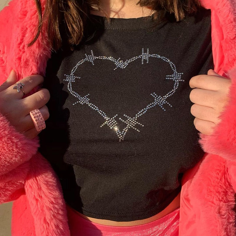 Heart Diamond Printed Crop Top Retro